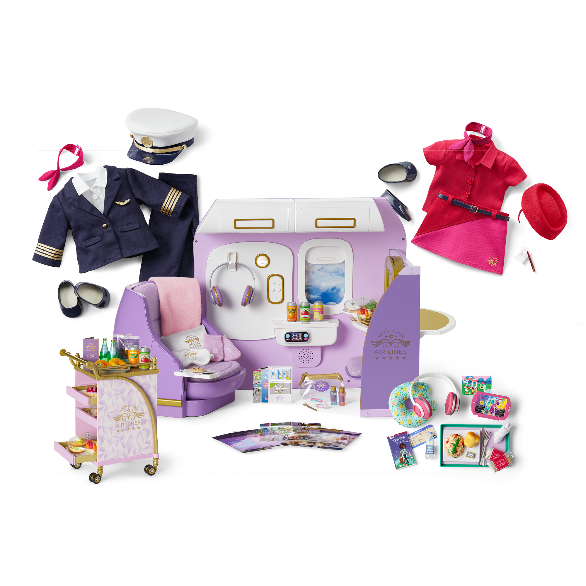 New American Girl Airline retailer Cart and Pilot Uniform for 18