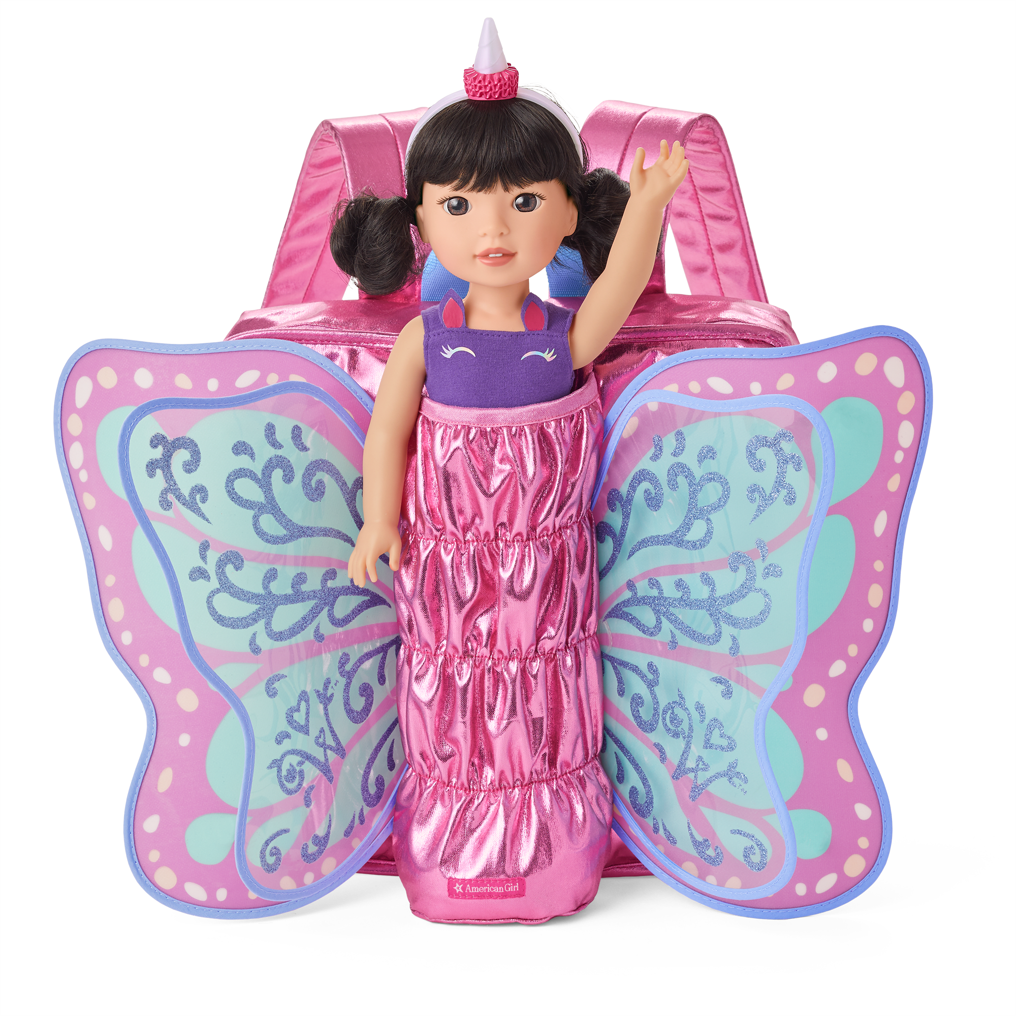 18 Play Doll & Clothes Pink Butterflies & Flower Travel Storage Carry  Trunk