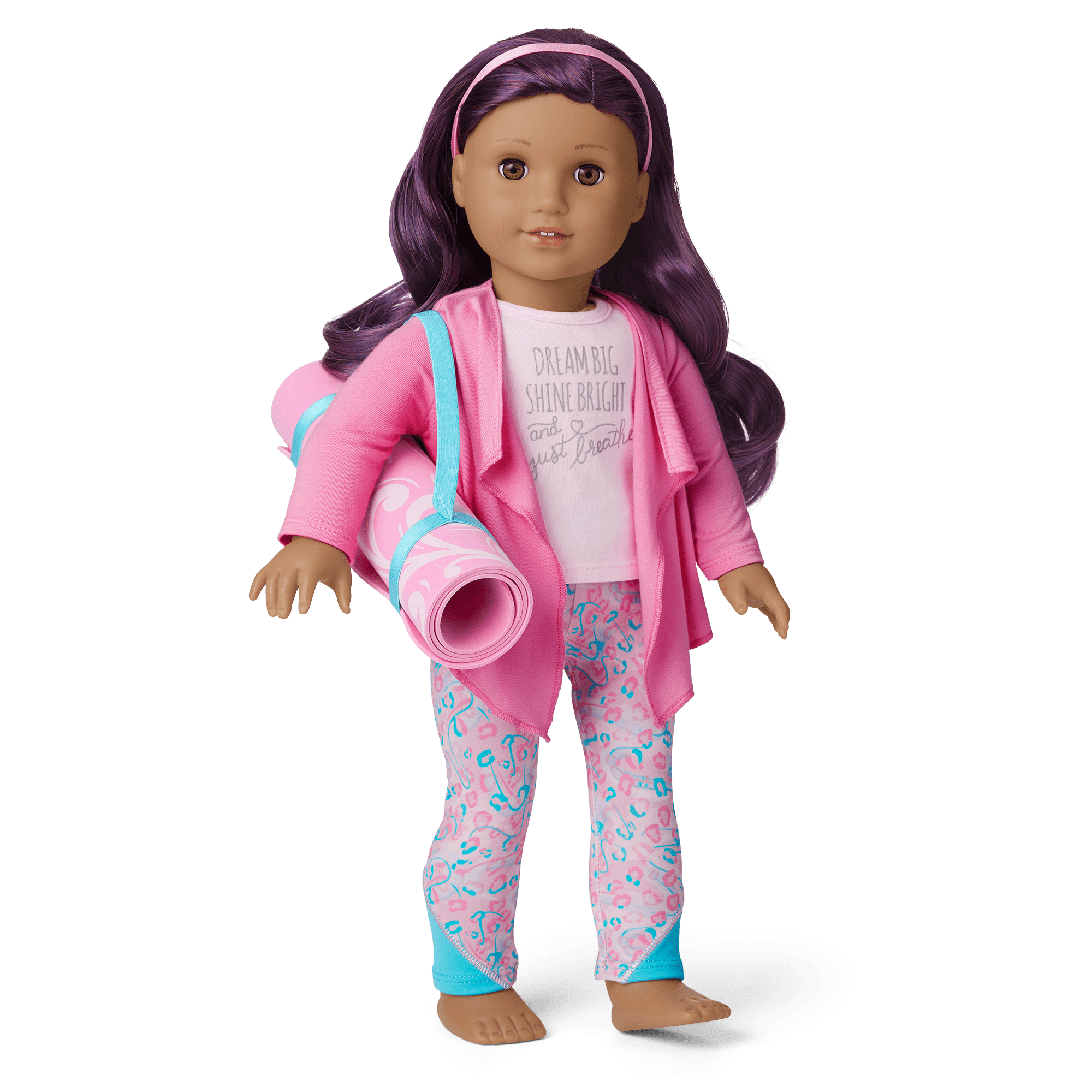 Dress Along Dolly 5 pc Yoga Outfit- 18 Doll Clothes & Accessories  Compatible w American Girl Doll- Pilates Fitness Set Includes Exercise Mat  w Carrying Bag, Workout Pants, Gym Shirt & Cropped Sweater : Toys & Games 